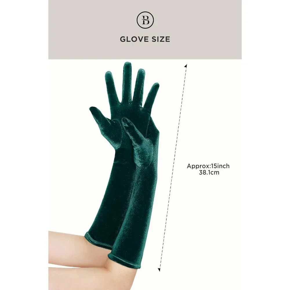 Women's Green Short Velvet Gloves Design Flapper Party Tea Costume Accessories